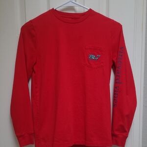Vineyard Vines Red Long Sleeve Tee with Navy Logo